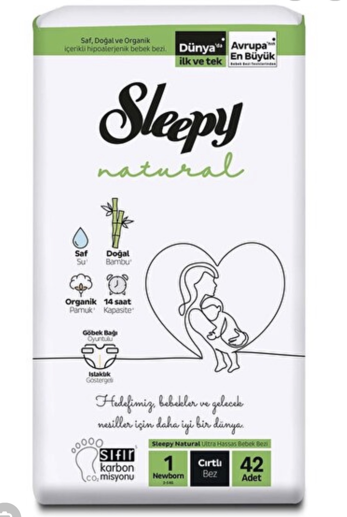 Sleepy Natural Haftalık Paket Bebek Bezi 1 Numara Yenidoğan 42 Adet